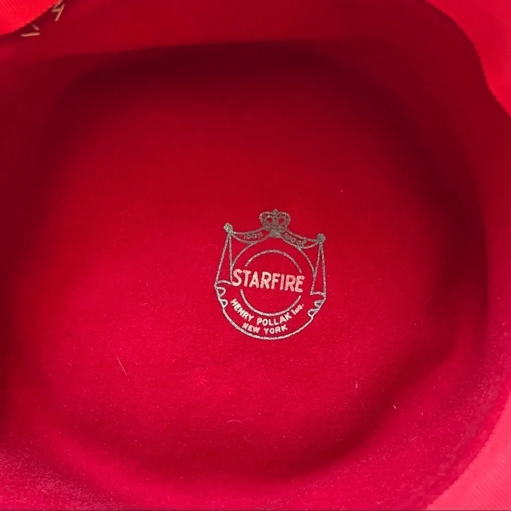 Vintage Netted Red Pillbox Felted Wool Hat by Henry Pollak NY Starfire